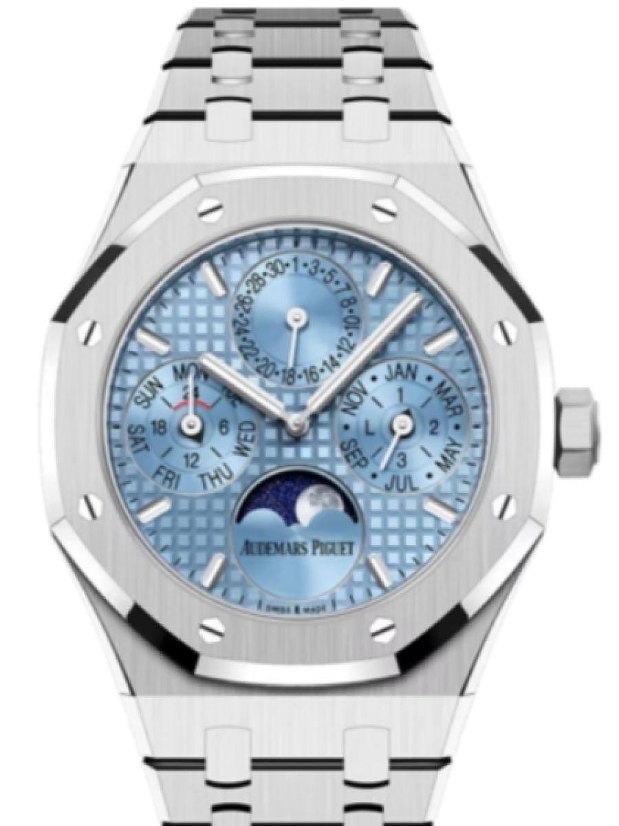オーデマピゲ ロイヤルオーク 26684ST.OO.1356ST.01 ライトブルー 150周年記念モデル　限定150本　数量限定モデル　パーペチュアルカレンダー　ライトブルーダイヤル　グランドタペストリーダイヤル　パーペチュアルカレンダー　アストロノミカルムーンデイデイト表示 メンズ　レディース　キャリバー7136　パワーリザーブ55時間(新品未使用)
