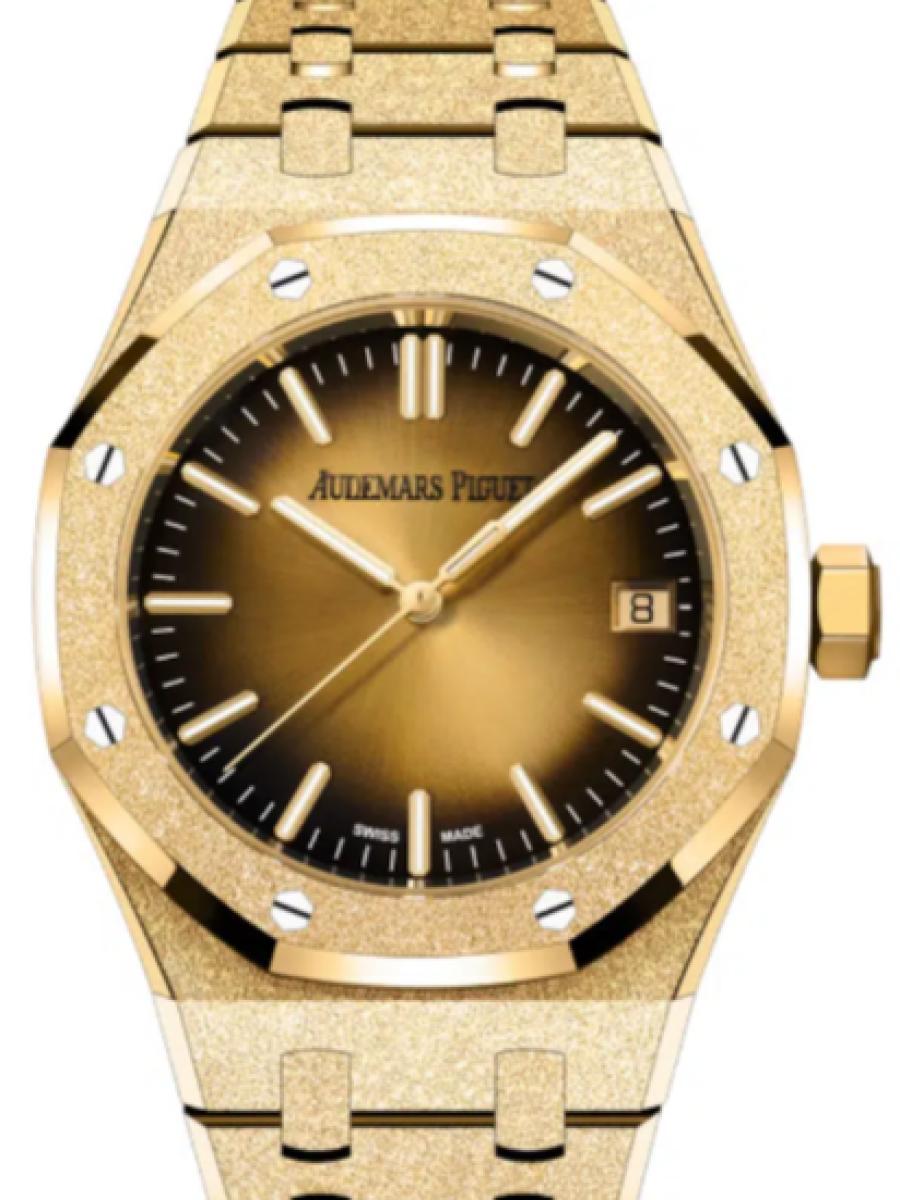 オーデマピゲ ロイヤルオーク 15550BA.GG.1356BA.01 スモークイエロゴールド フロステッドゴールド　スモークイエロゴールドダイヤル　鍛金加工　デイト表示 メンズ　37ｍｍ　キャリバー5900　パワーリザーブ60時間(新品未使用)