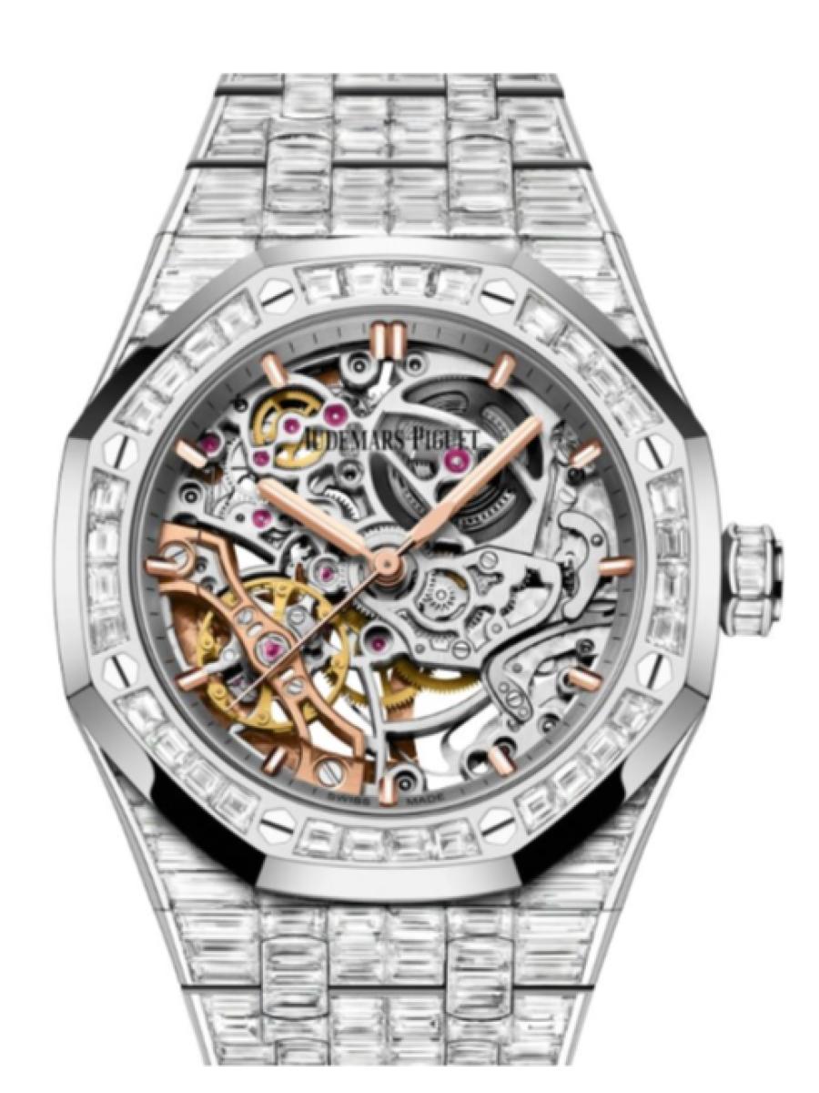 オーデマピゲ ロイヤルオーク 15469BC.ZZ.1260BC.01-A スケルトン ダブルバランスホイール オープンワーク　バゲットカット ダイヤモンド 　ロジウムカラー　 メンズ　レディース　37ｍｍ　キャリバー3132(新品未使用)