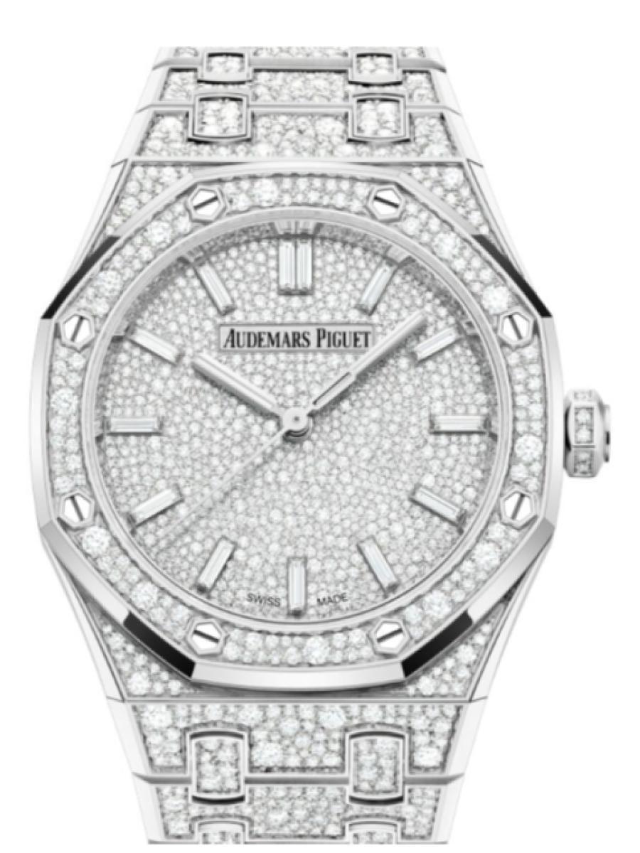 オーデマピゲ ロイヤルオーク 77452BC.ZZ.1365BC.01 ダイヤ オートマティック　ダイヤダイヤル　スノーセット　ブリリアントカットダイヤモンド メンズ　レディース　34ｍｍ　キャリバー5809　パワーリザーブ50時間(新品未使用)