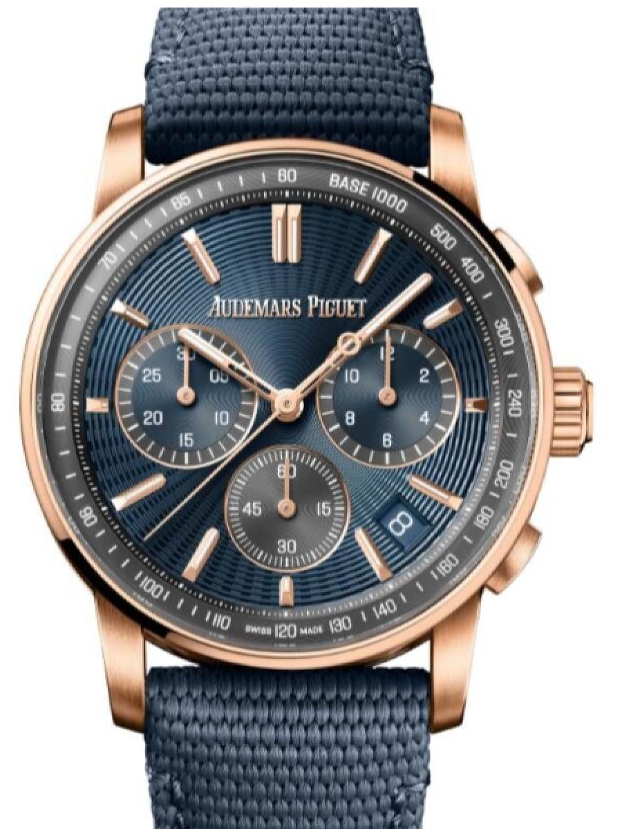 オーデマピゲ コード11.59 26393OR.OO.A348KB.01 ブルー クロノグラフ　3カウンター　デイト表示　ブルーダイヤル メンズ　キャリバー4401　パワーリザーブ70時間　18Kピンクゴールド　ブルーラバー(新品未使用)