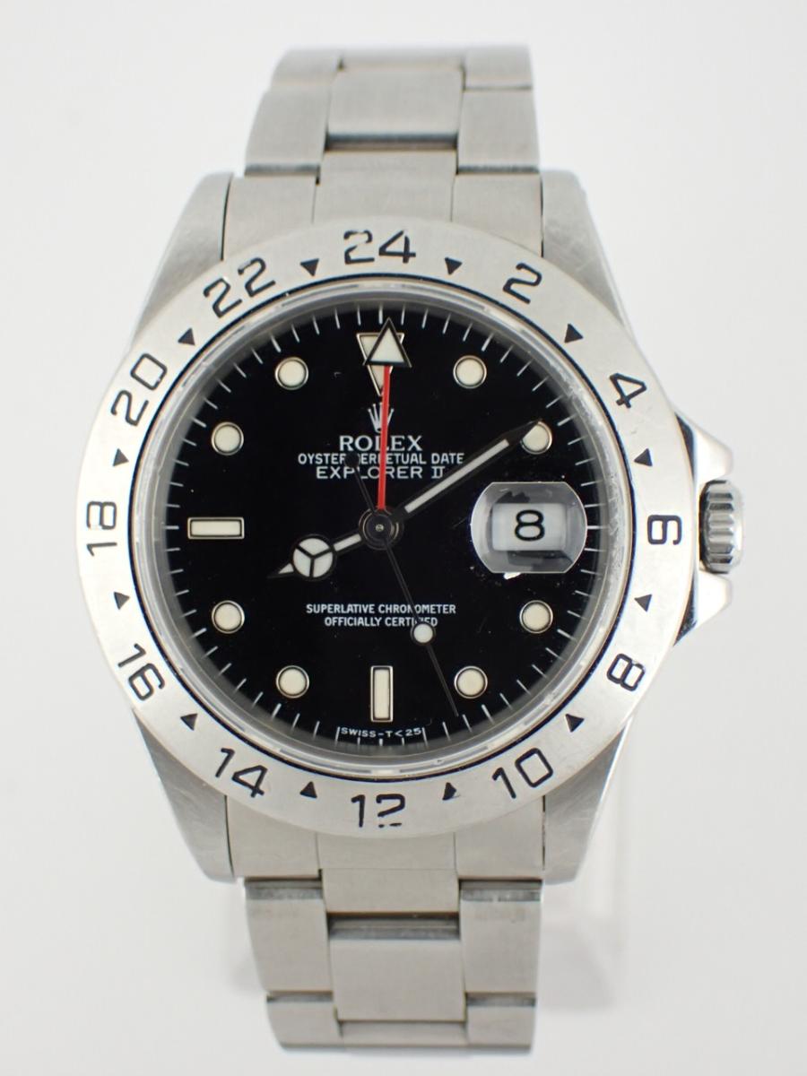 ロレックス エクスプローラー2 16570 ブラック 40mm径、メンズ(B※傷多い、ガラスチップ破損)