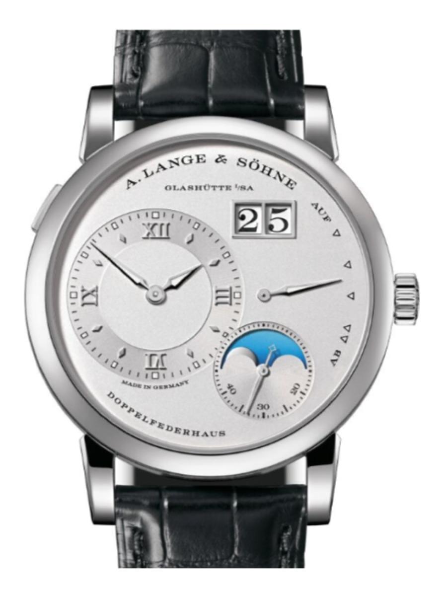 ランゲ＆ゾーネ ランゲ1 192.025 シルバー ランゲ1･ムーンフェイズ プラチナ950　シルバーダイヤル　デイト表示　 メンズ　レディース　38.5 mm　ユニセックス　パワーリザーブ 72 時間　シースルーバック(新品未使用)