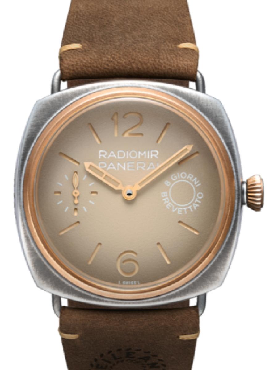 パネライ ラジオミール PAM01643 ベージュ  ラジオミール 8 ジョルニ アイリーン　リミテッドエディション限定モデル　ベージュダイヤル　スモールセコンド メンズ　キャリバーP.5000　パワーリザーブ8日間　ダークブラウン カーフレザー(新品未使用)
