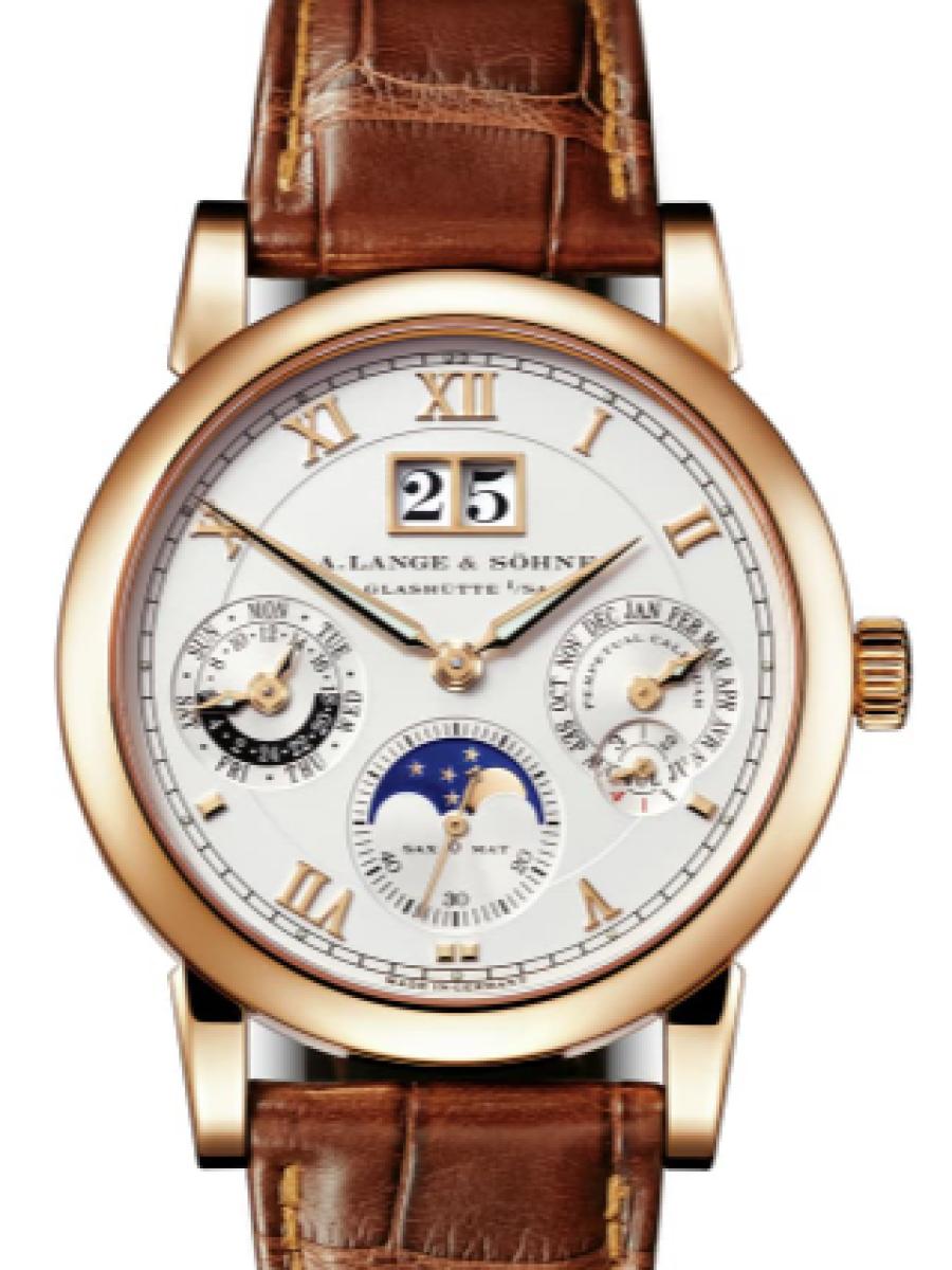 ランゲ＆ゾーネ サクソニア 310.032-E シルバー ランゲマティック・パーペチュアル ピンクゴールド750　アウトサイズデイト カレンダー機能 ムーンフェイズ表示 デイ・ナイト表示 デイデイト表示　パーペチュアルカレンダー　 メンズ　レディース　38.5 mm　キャリバー L922.1　パワーリザーブ 46 時間　シースルーバック(新品未使用)