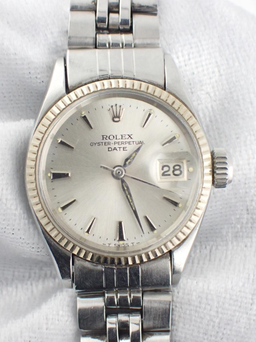 ロレックス パーペチュアルデイト 6517 シルバー 25mm径、レディース(B※不動品、傷多め。要OH)