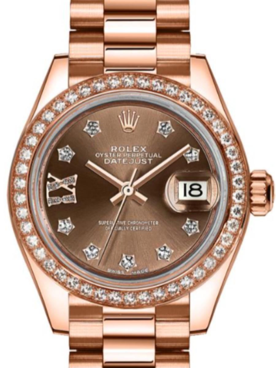 ロレックス レディデイトジャスト 279135RBR チョコレート エバーローズゴールド　ダイヤモンド　デイト表示　ブラウンダイヤル　チョコレートダイヤル レディース　28 mm　キャリバー 2236　(新品未使用)