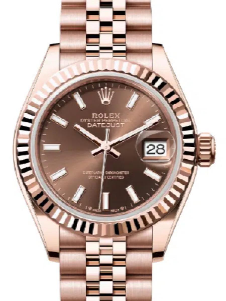 ロレックス レディデイトジャスト 279175-0008 ブラウン オイスター　エバーローズゴールド　ブラウンダイヤル　デイト表示　バーインデックス レディース　28ｍｍ　キャリバー 2236　パワーリザーブ 約55時間　(新品未使用)