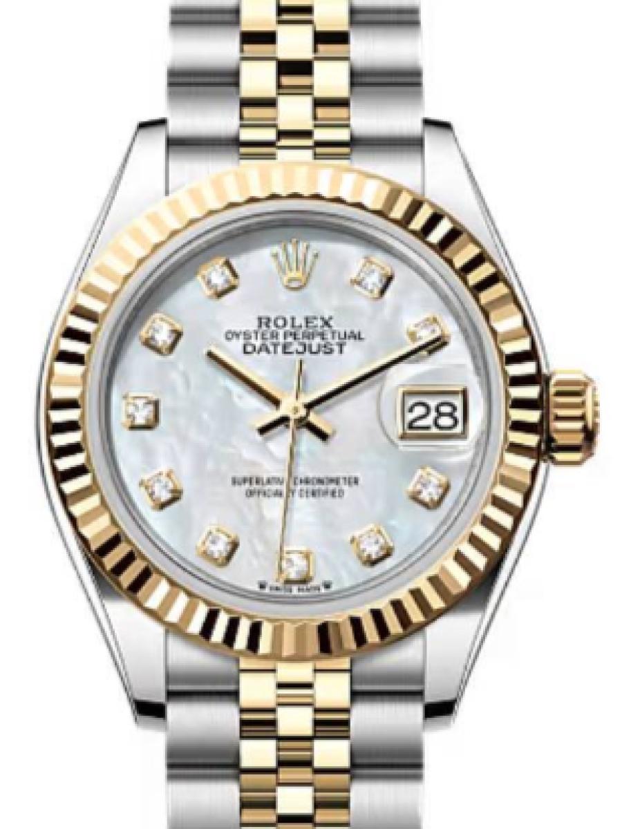 ロレックス レディデイトジャスト 279173-0013 マザーオブパール オイスター　オイスタースチール＆イエローゴールド　コンビモデル　マザーオブパール　ダイヤインデックス レディース　28ｍｍ　キャリバー 2236　パワーリザーブ 約55時間　ジュビリーダイヤル(新品未使用)