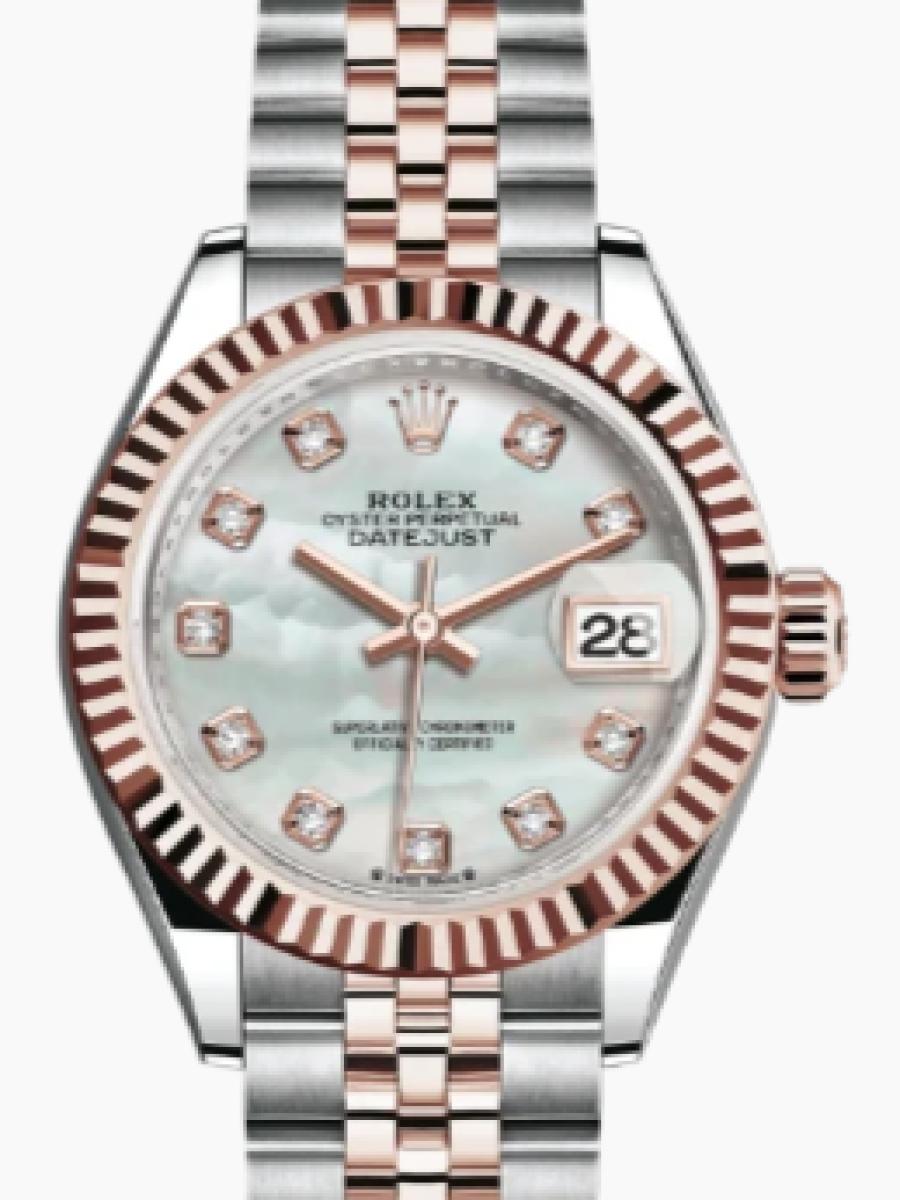ロレックス レディデイトジャスト 279171-0013 マザーオブパール オイスター　オイスタースチール＆エバーローズゴールド　フルーテッドベゼル　マザーオブパール　デイト表示 レディース　28ｍｍ　キャリバー 2236　パワーリザーブ 約55時間　ジュビリーブレス(新品未使用)