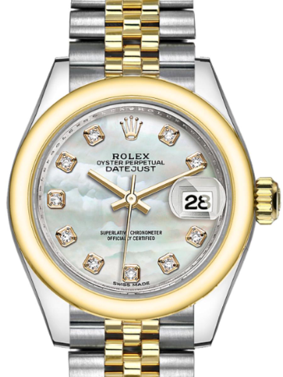 ロレックス レディデイトジャスト 279163-0013 マザーオブパール オイスター　オイスタースチール＆イエローゴールド　マザーオブパールダイヤル　デイト表示　ダイヤインデックス レディース　28ｍｍ　キャリバー 2236　パワーリザーブ 約55時間　ジュビリーブレス(新品未使用)