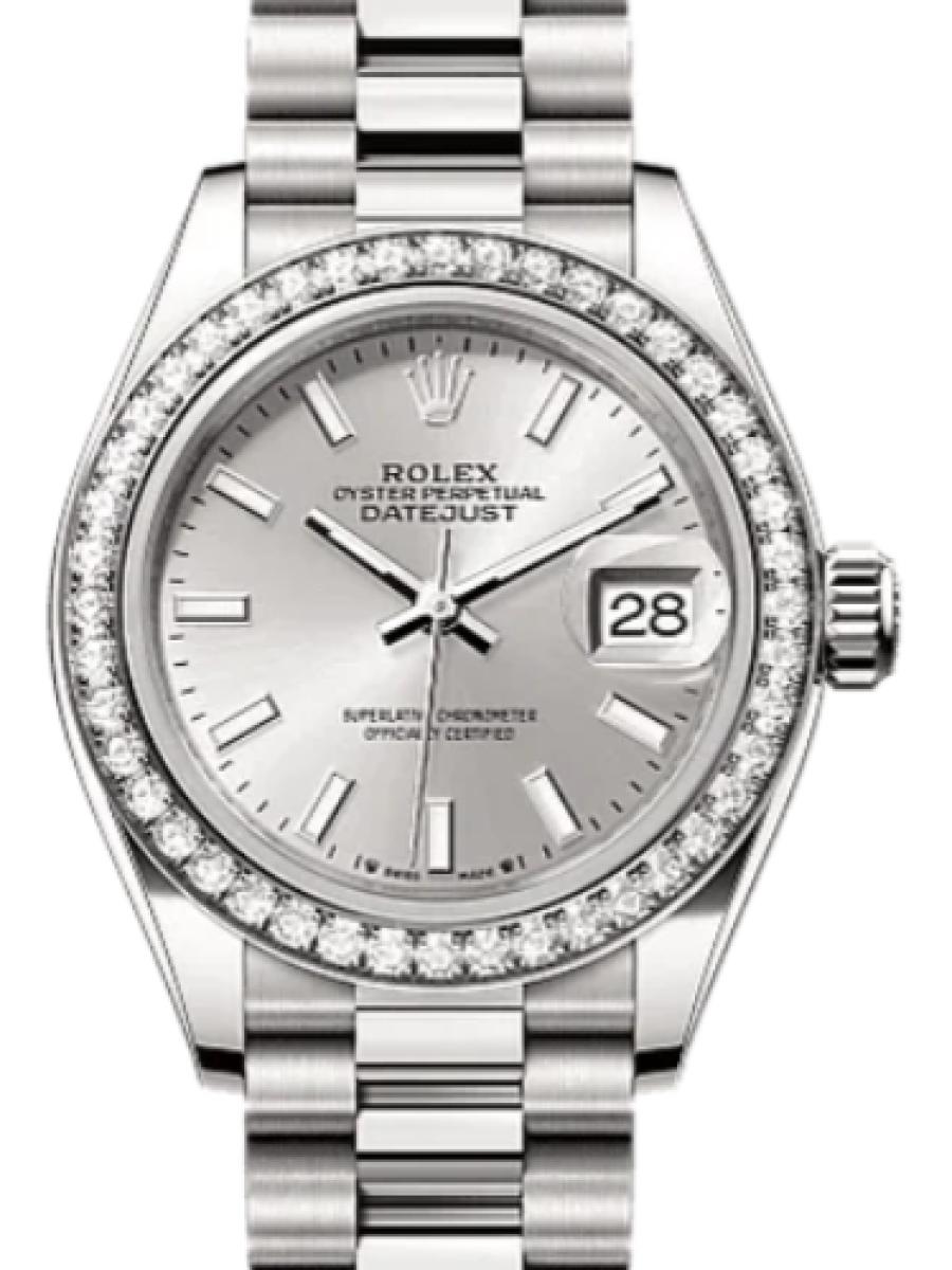 ロレックス レディデイトジャスト 279139rbr-0006 シルバー オイスター　ホワイトゴールド　ダイヤモンド　シルバーダイヤル　デイト表示　バーインデックス　 レディース　28mm　キャリバー 2236　パワーリザーブ 約55時間　クラウンクラスプ(新品未使用)