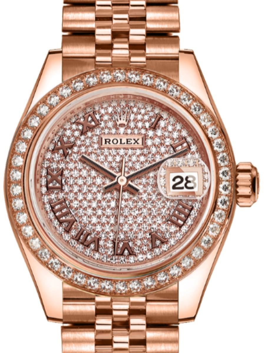 ロレックス レディデイトジャスト 279135rbr-0022 ダイヤ オイスター　エバーローズゴールドダイヤモンド　パヴェダイヤ　デイト表示　ダイヤベゼル レディース　28ｍｍ　キャリバー 2236　パワーリザーブ 約55時間　ジュビリー(新品未使用)
