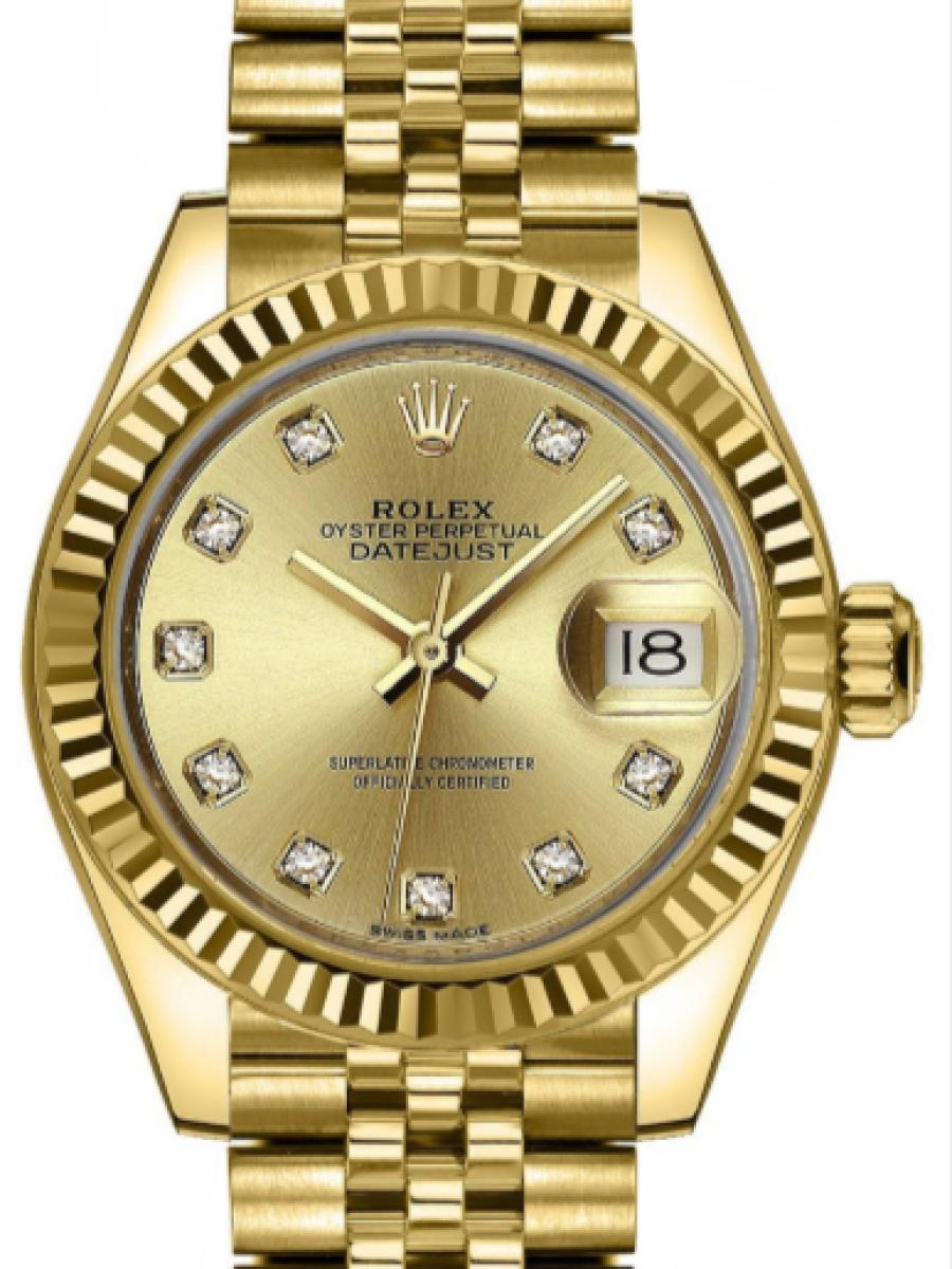 ロレックス レディデイトジャスト 279178-0024 シャンパン オイスター　イエローゴールド　シャンパンダイヤル　デイト表示　ダイヤインデックス レディース　28ｍｍ　キャリバー 2236　パワーリザーブ 約55時間　ジュビリー(新品未使用)