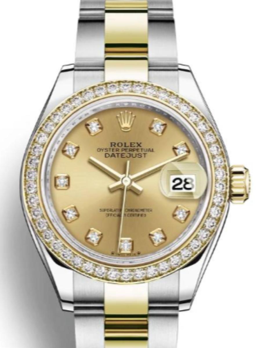 ロレックス レディデイトジャスト 279383RBR シャンパンカラー オイスター　オイスタースチール＆イエローゴールド　ダイヤモンド　シャンパンダイヤル　ダイヤインデックス　デイト表示 レディース　28ｍｍ　キャリバー 2236　パワーリザーブ 約55時間　(新品未使用)