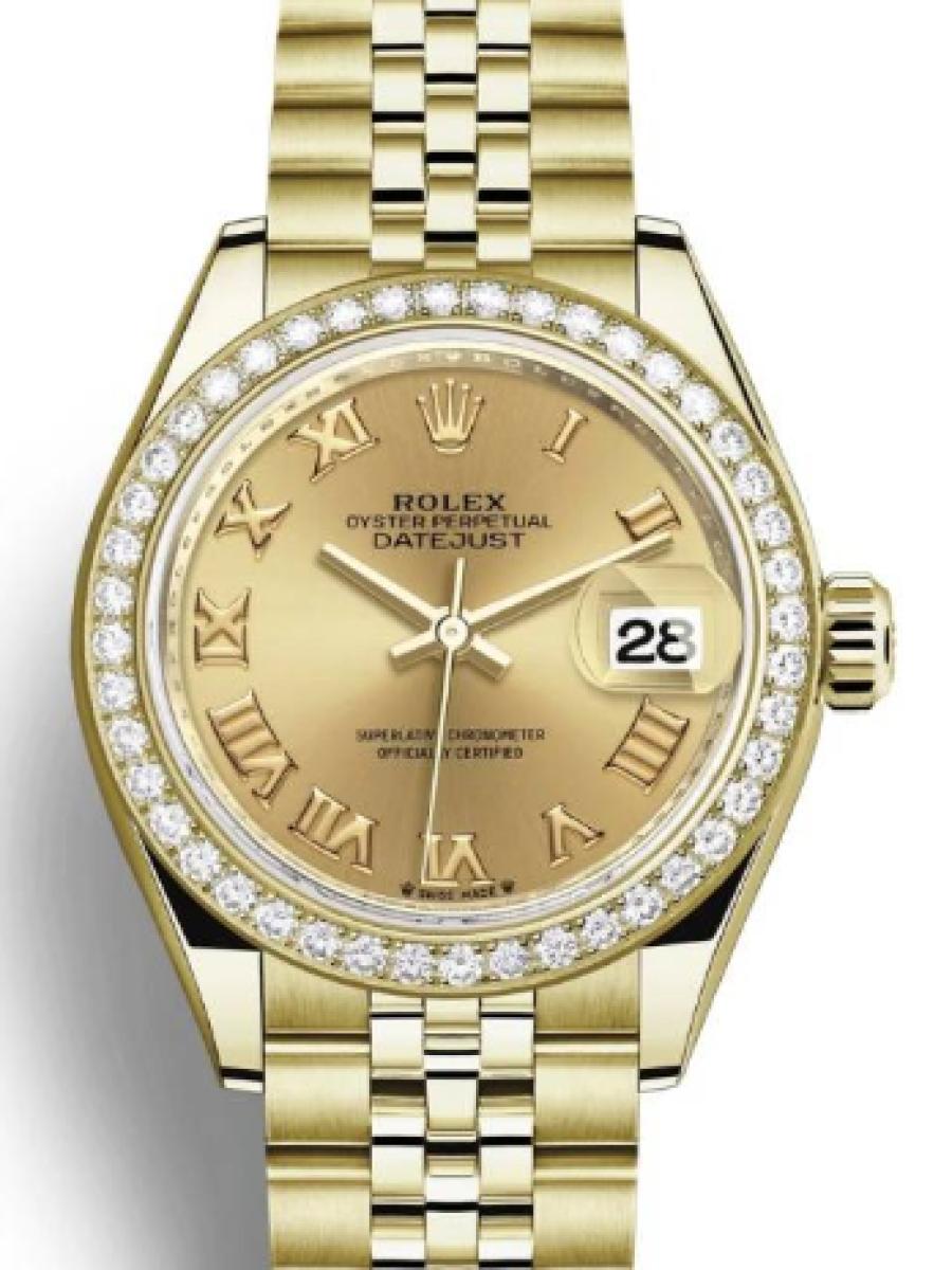 ロレックス レディデイトジャスト 279138rbr-0022 シャンパンカラー オイスター　イエローゴールド　ダイヤモンド　シャンパンゴールド　ローマインデックス　デイト表示 レディース　28ｍｍ　パワーリザーブ 約55時間　キャリバー 2236　(新品未使用)