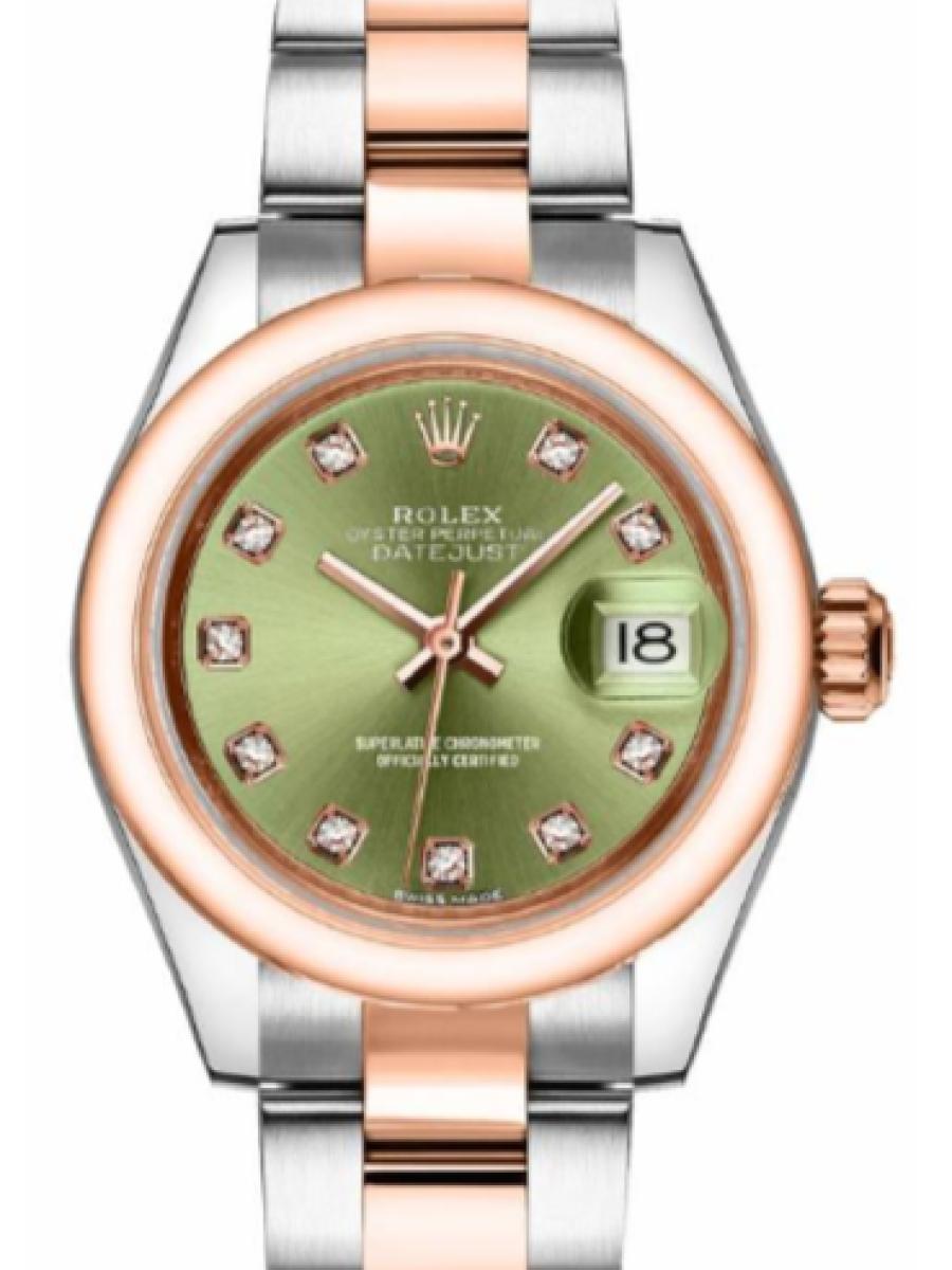 ロレックス レディデイトジャスト 279161-0008 オリーブグリーン オイスター　オイスタースチール＆エバーローズゴールド　オリーブグリーンダイヤル　ダイヤインデックス　デイト表示 レディース　28ｍｍ　キャリバー 2236　パワーリザーブ 約55時間　(新品未使用)