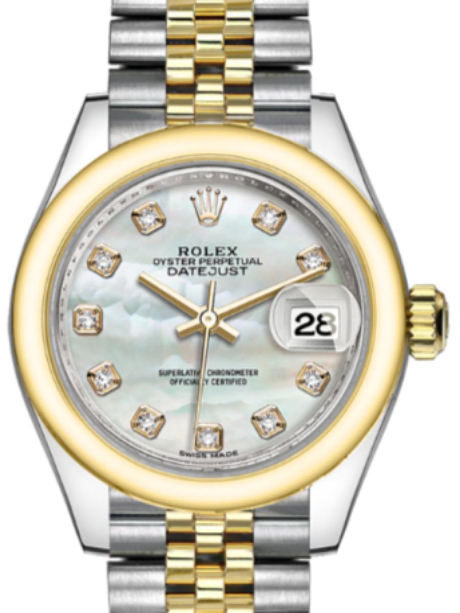 ロレックス レディデイトジャスト 279163-0013 マザーオブパール オイスター　オイスタースチール＆イエローゴールド　マザーオブパールダイヤル　ダイヤインデックス　デイト表示　コンビモデル　 レディース　28ｍｍ　キャリバー 2236　パワーリザーブ 約55時間　(新品未使用)