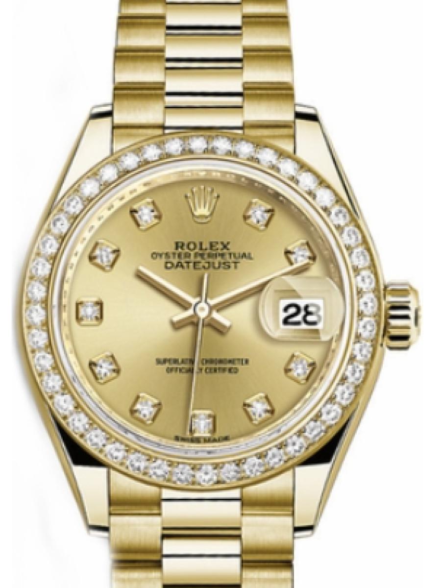 ロレックス レディデイトジャスト 279138rbr-0023 シャンパンゴールド オイスター　イエローゴールド　ダイヤモンド　ダイヤインデックス　ダイヤベゼル　シャンパンダイヤル レディース　28ｍｍ　キャリバー 2236　パワーリザーブ 約55時間　クラウンクラスプ(新品未使用)