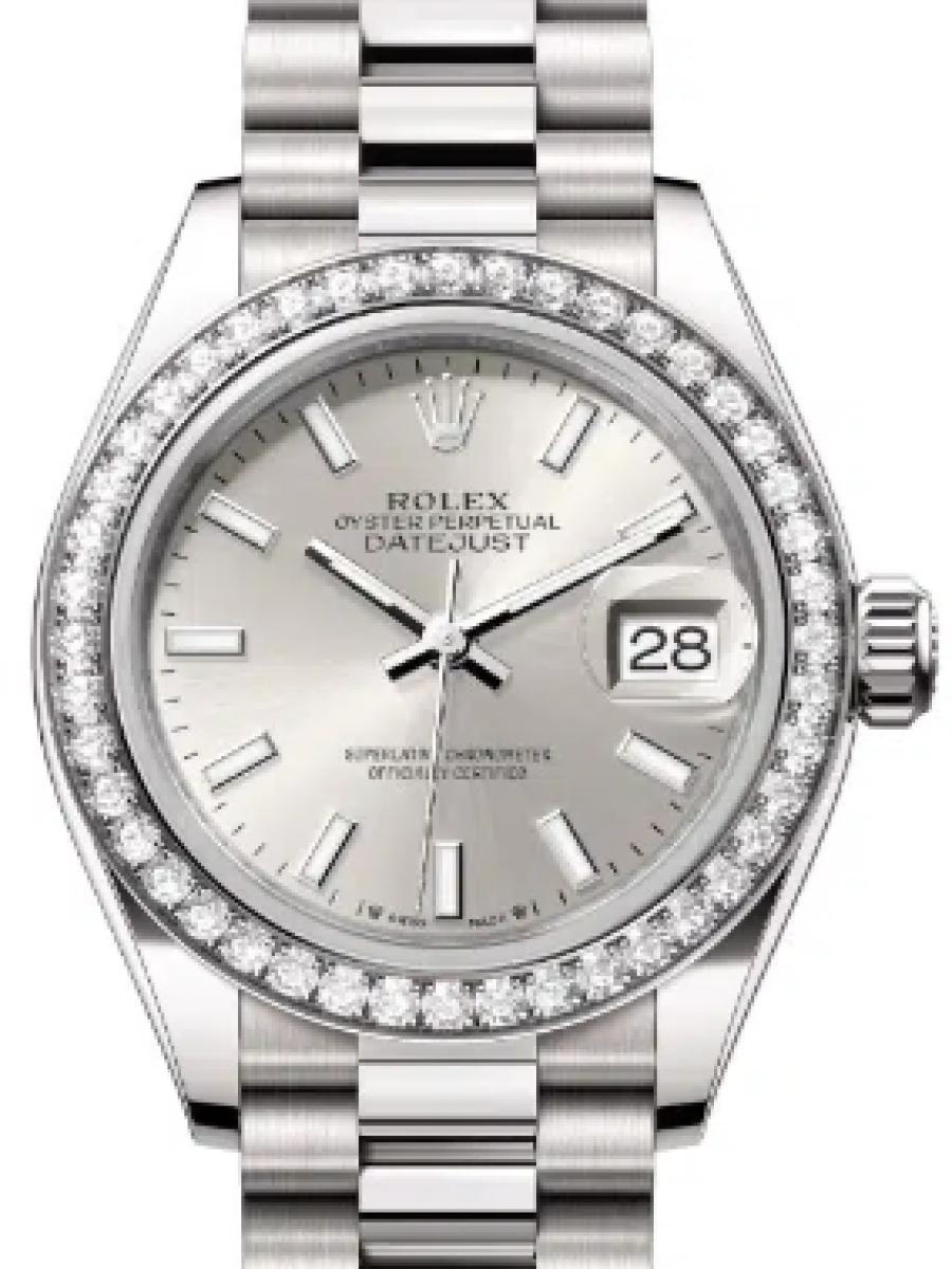 ロレックス レディデイトジャスト 279139rbr-0006 シルバー オイスター　ホワイトゴールド　ダイヤモンド　シルバーダイヤル　デイト表示　バーインデックス レディース　28ｍｍ　パワーリザーブ 約55時間　キャリバー 2236　(新品未使用)