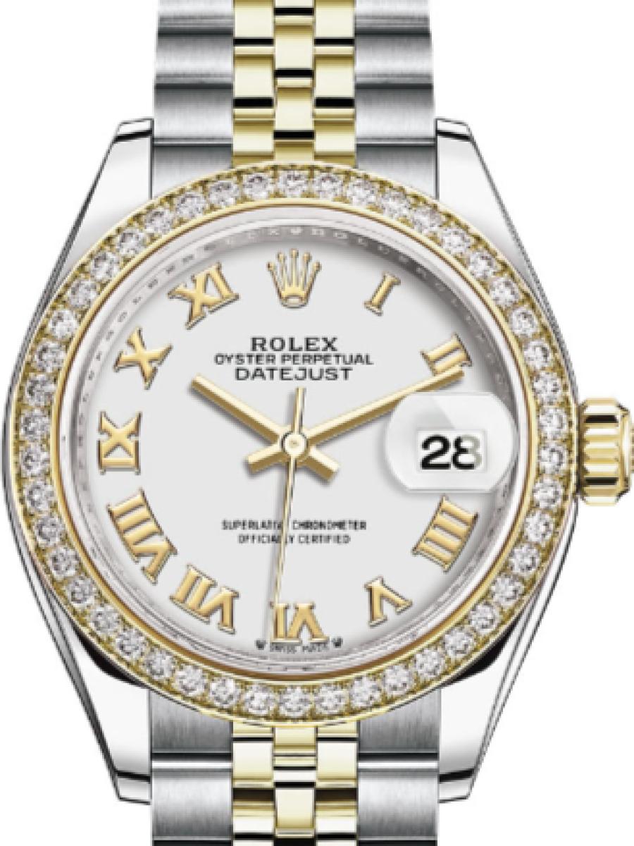 ロレックス レディデイトジャスト 279383rbr-0023 ホワイト オイスター　オイスタースチール＆イエローゴールド　ダイヤモンド　ホワイトダイヤル　ダイヤベゼル　デイト表示 レディース　28ｍｍ　パワーリザーブ 約55時間　キャリバー 2236　(新品未使用)