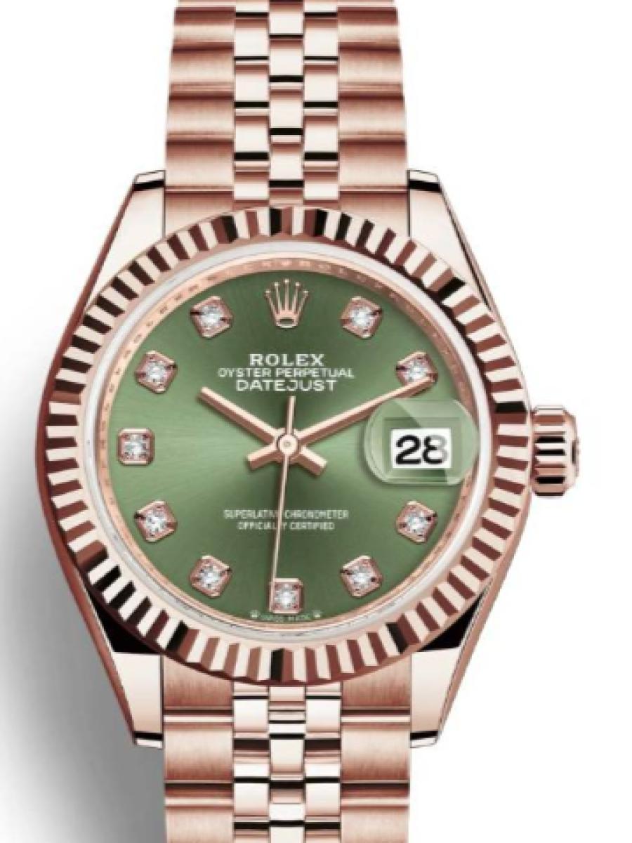 ロレックス レディデイトジャスト 279175-0013 オリーブグリーン オイスター　エバーローズゴールド  オリーブグリーン　ダイヤインデックス　デイト表示 レディース　キャリバー 2236　パワーリザーブ 約55時間　28ｍｍ(新品未使用)