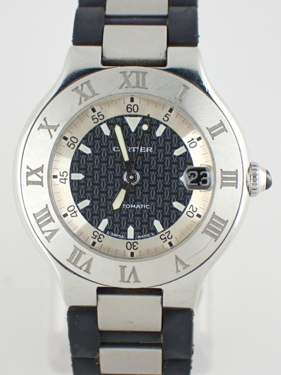 カルティエ マスト21  w10147u2 ブラック 37mm径、メンズ(B※経年劣化あり、傷多い)