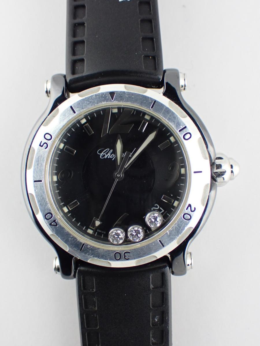 ショパール ハッピーダイヤモンド 288507-9008 ブラック 38mm径、レディース、数量限定モデル(A※傷あり中古)
