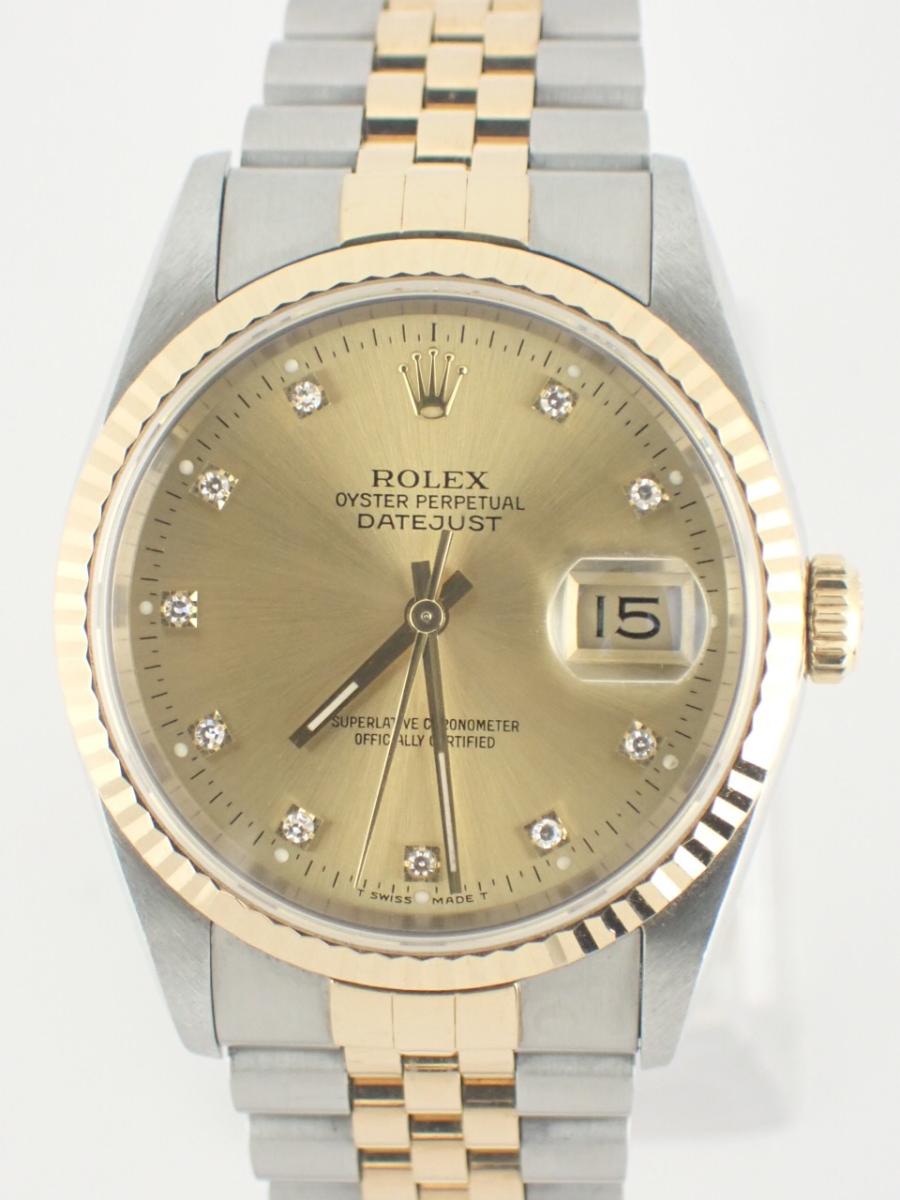 ロレックス デイトジャスト 16233G シャンパン 36mm径、メンズ(AB※傷あり中古)