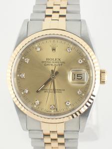 ロレックス デイトジャスト 16233G AB※傷あり中古 保証書、コマ