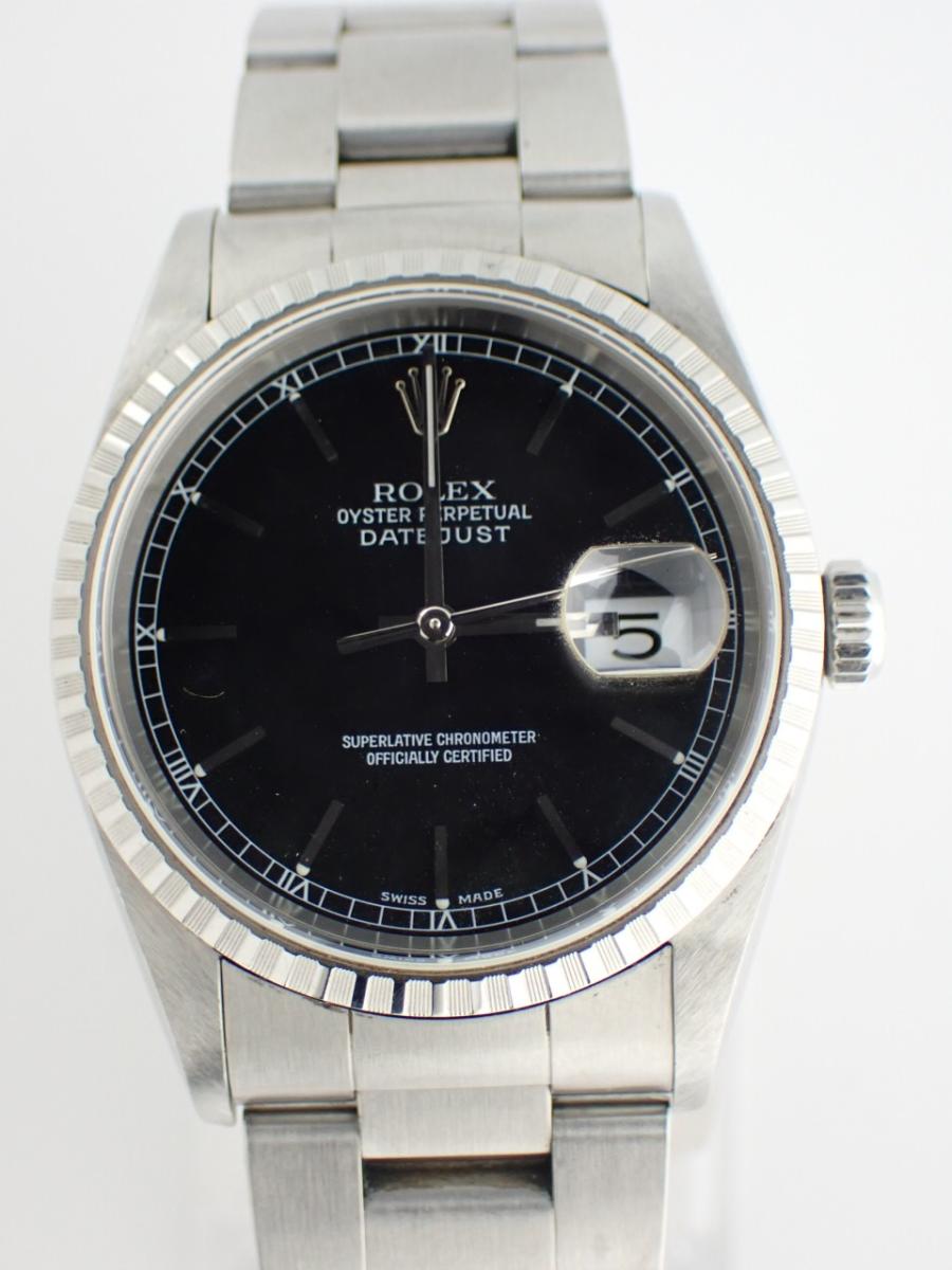 ロレックス デイトジャスト 16220 ブラック 36mm径、メンズ(A※傷あり、裏蓋シールあり)