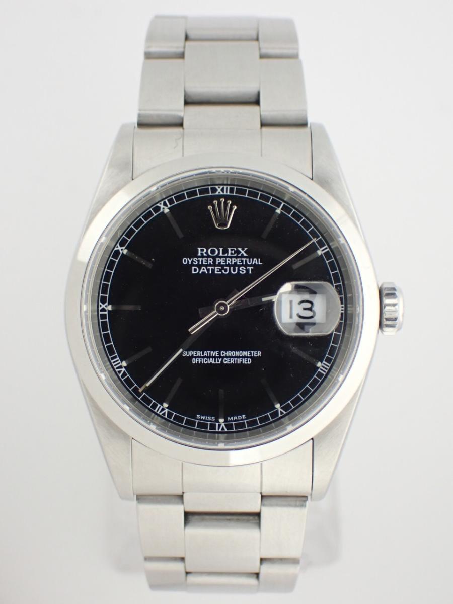 ロレックス デイトジャスト 16200 ブラック 36mm径、メンズ(A※傷あり、ガラス傷)