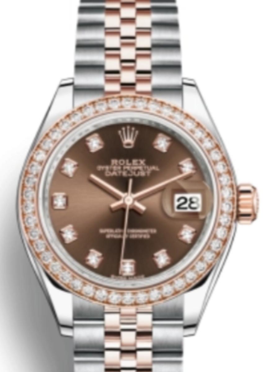 ロレックス レディデイトジャスト 279381rbr-0011 チョコレート オイスター　オイスタースチール＆エバーローズゴールド　ダイヤモンド　チョコレート　ダイヤインデックス　デイト表示 レディース　28ｍｍ　キャリバー 2236　パワーリザーブ 約55時間　(新品未使用)