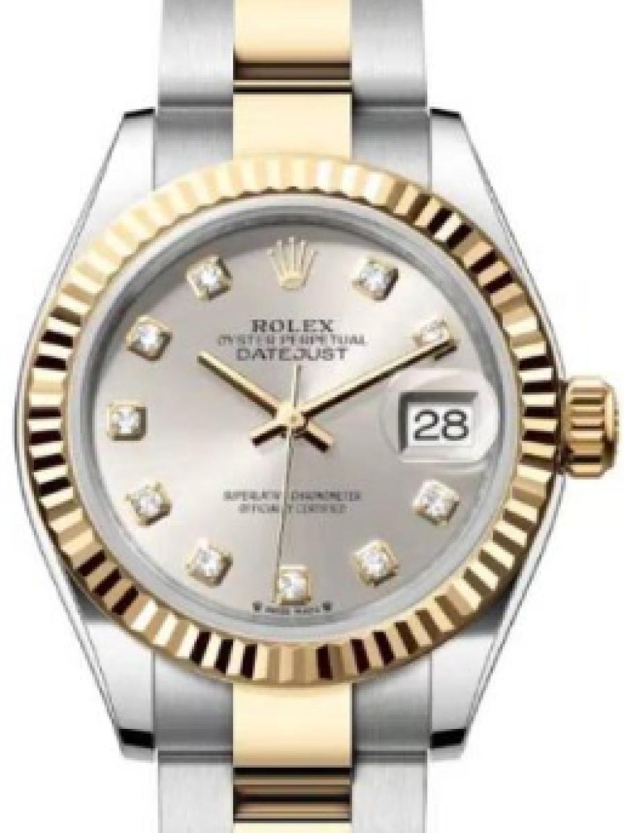 ロレックス レディデイトジャスト 279173-0008 シルバー オイスター　オイスタースチール＆イエローゴールド　シルバーダイヤル　ダイヤインデックス レディース　28 mm　キャリバー 2236　パワーリザーブ 約55時間　(新品未使用)