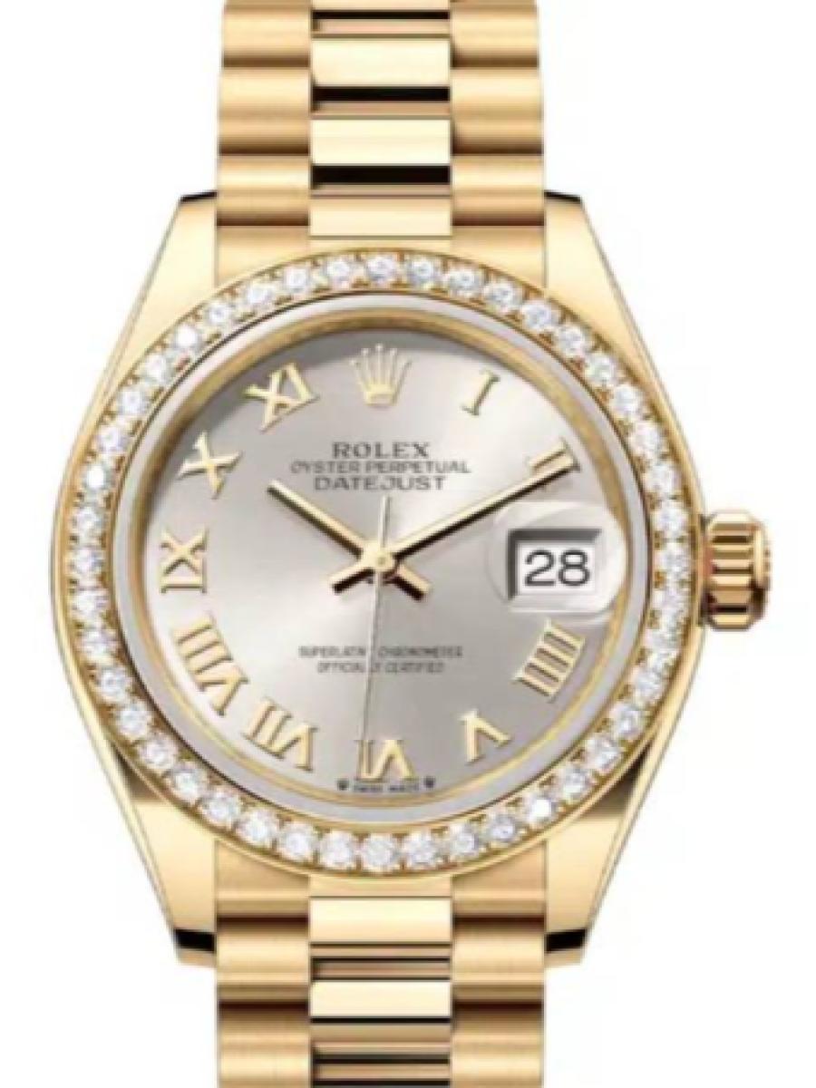 ロレックス レディデイトジャスト 279138rbr-0017 シルバー オイスター　イエローゴールド　ダイヤモンド　シルバーダイヤル　デイト表示　プレジデントブレス レディース　28ｍｍ　キャリバー 2236　パワーリザーブ 約55時間　(新品未使用)