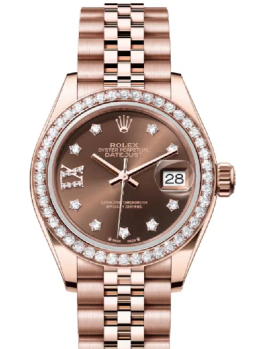 ロレックス レディデイトジャスト 279135rbr-0002 チョコレート オイスター　エバーローズゴールド　ダイヤモンド　チョコレートダイヤル　ダイヤインデックス　デイト表示 レディース　28ｍｍ　キャリバー 2236　パワーリザーブ 約55時間　(新品未使用)
