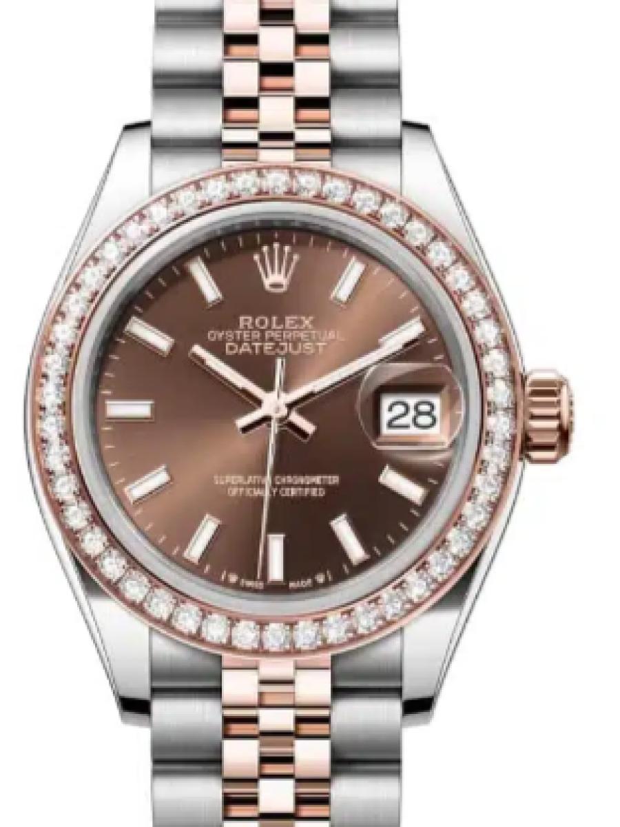 ロレックス レディデイトジャスト 279381rbr-0017 チョコレート オイスター　オイスタースチール＆エバーローズゴールド　ダイヤモンド　チョコレートダイヤル　デイト表示　 レディース　28ｍｍ　キャリバー 2236　パワーリザーブ 約55時間　(新品未使用)