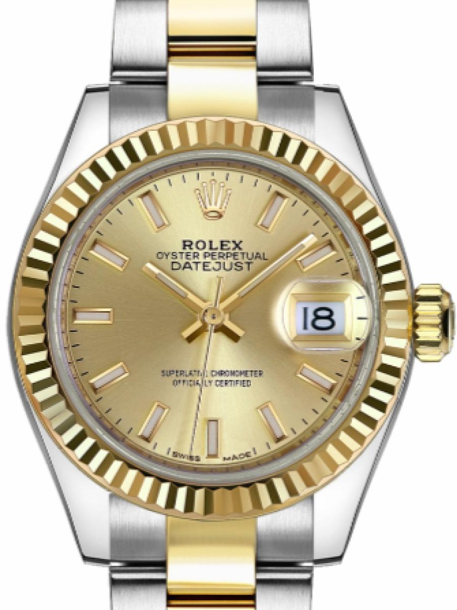 ロレックス レディデイトジャスト 279173-0002 シャンパンカラー オイスター　オイスタースチール＆イエローゴールド　シャンパンカラー　バーインデックス レディース　28ｍｍ　キャリバー 2236　パワーリザーブ 約55時間　(新品未使用)