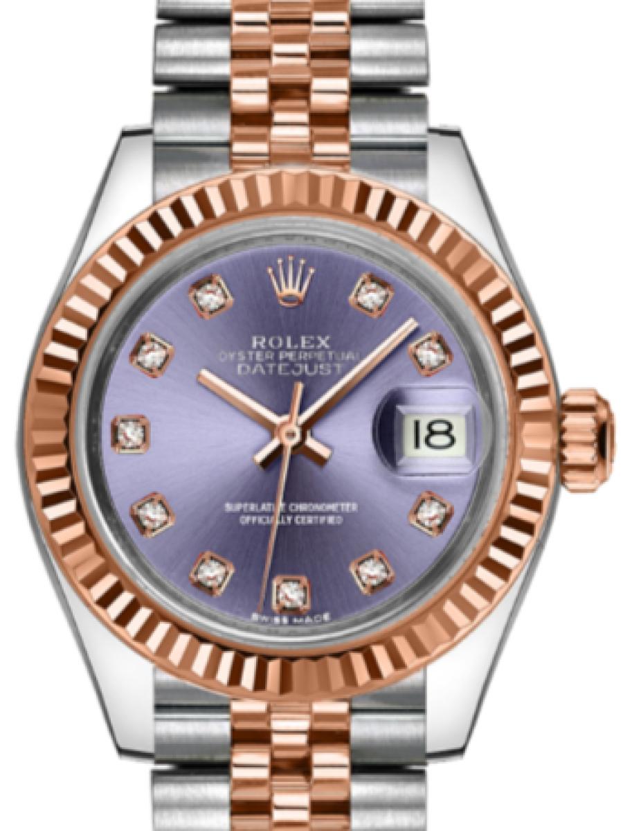 ロレックス レディデイトジャスト 279171-0015 パープル オイスター　オイスタースチール＆エバーローズゴールド　パープルダイヤル　ダイヤインデックス　ダイヤインデックス レディース　28ｍｍ　キャリバー 2236　パワーリザーブ 約55時間　(新品未使用)