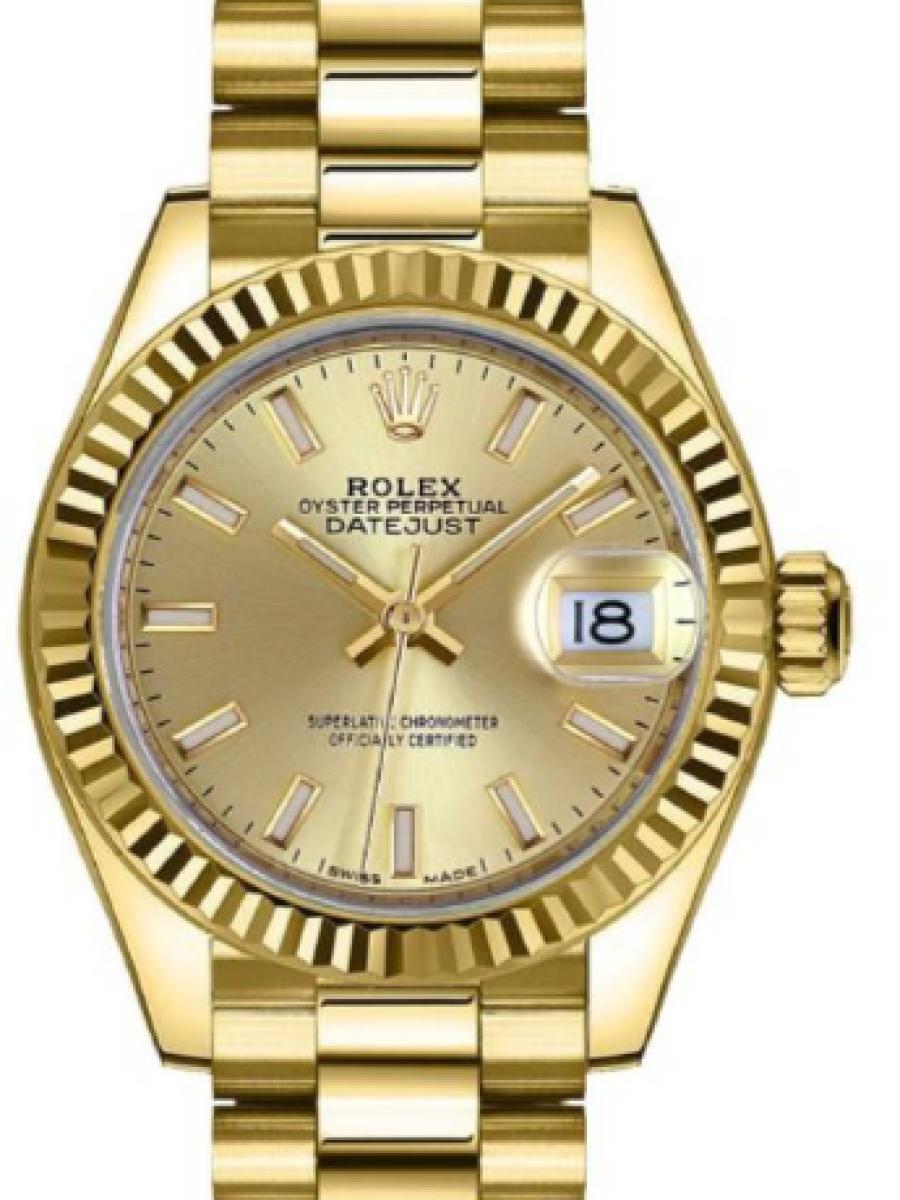 ロレックス レディデイトジャスト 279178-0001 シャンパンカラー オイスター　イエローゴールド　シャンパンゴールド　デイト表示　バーインデックス レディース　28ｍｍ　キャリバー 2236　パワーリザーブ 約55時間　(新品未使用)