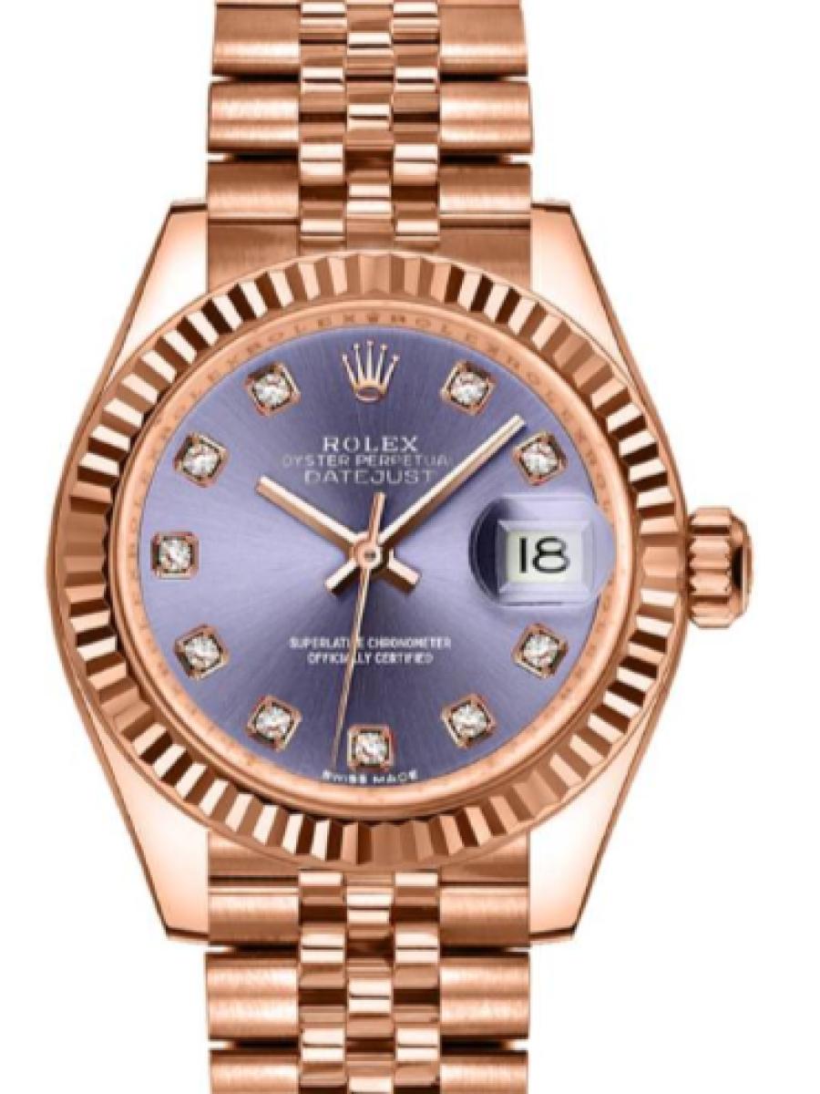 ロレックス レディデイトジャスト 279175-0020 オーベルジーヌ オイスター　エバーローズゴールド　パープルダイヤル　ダイヤインデックス　オーベルジーヌ　デイト表示 レディース　28ｍｍ　キャリバー 2236　パワーリザーブ 約55時間　(新品未使用)