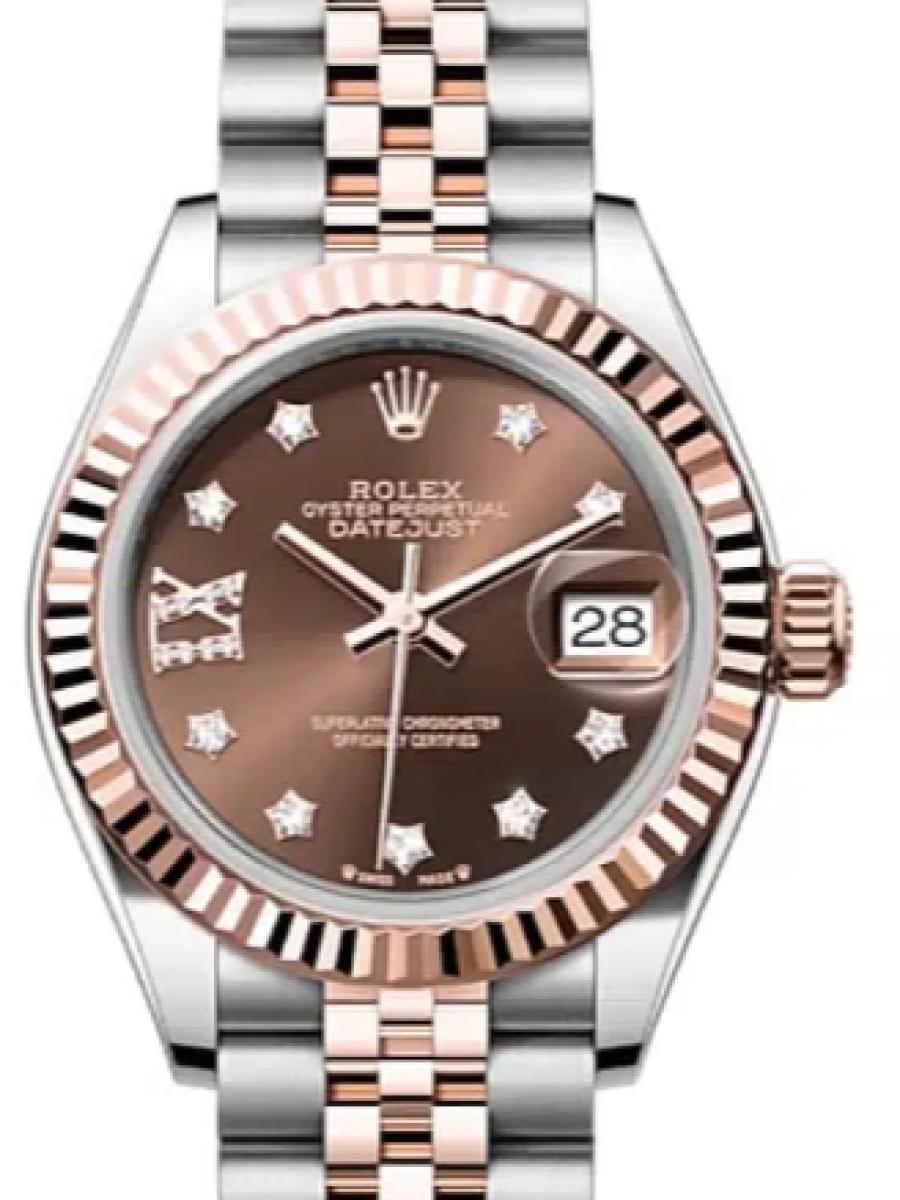 ロレックス レディデイトジャスト 279171-0003 チョコレート オイスター　オイスタースチール＆エバーローズゴールド　チョコレートダイヤル　ダイヤインデックス　デイト表示 レディース　28ｍｍ　キャリバー 2236　パワーリザーブ 約55時間　(新品未使用)
