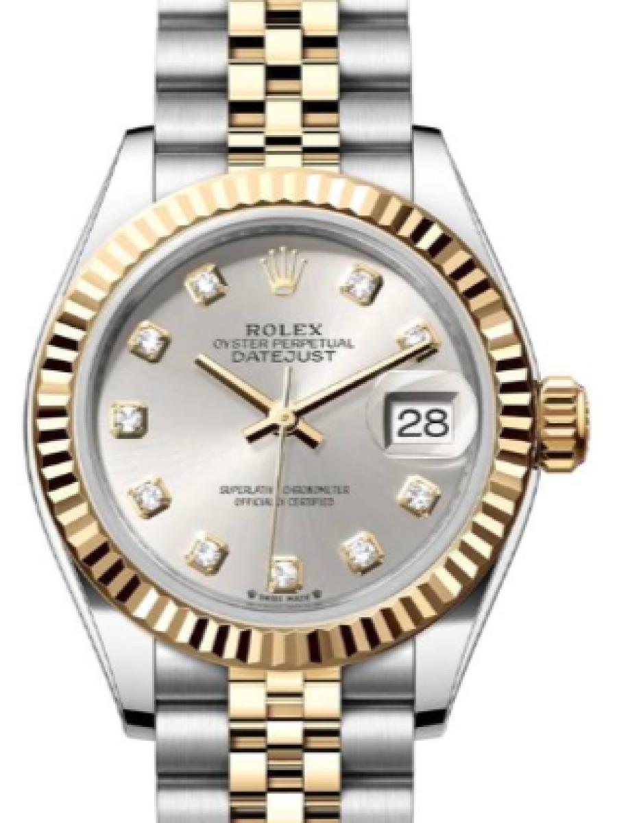 ロレックス レディデイトジャスト 279173-0007 シルバー オイスター　オイスタースチール＆イエローゴールド　シルバーダイヤル　ダイヤインデックス　デイト表示 レディース　28ｍｍ　キャリバー 2236　パワーリザーブ 約55時間　(新品未使用)