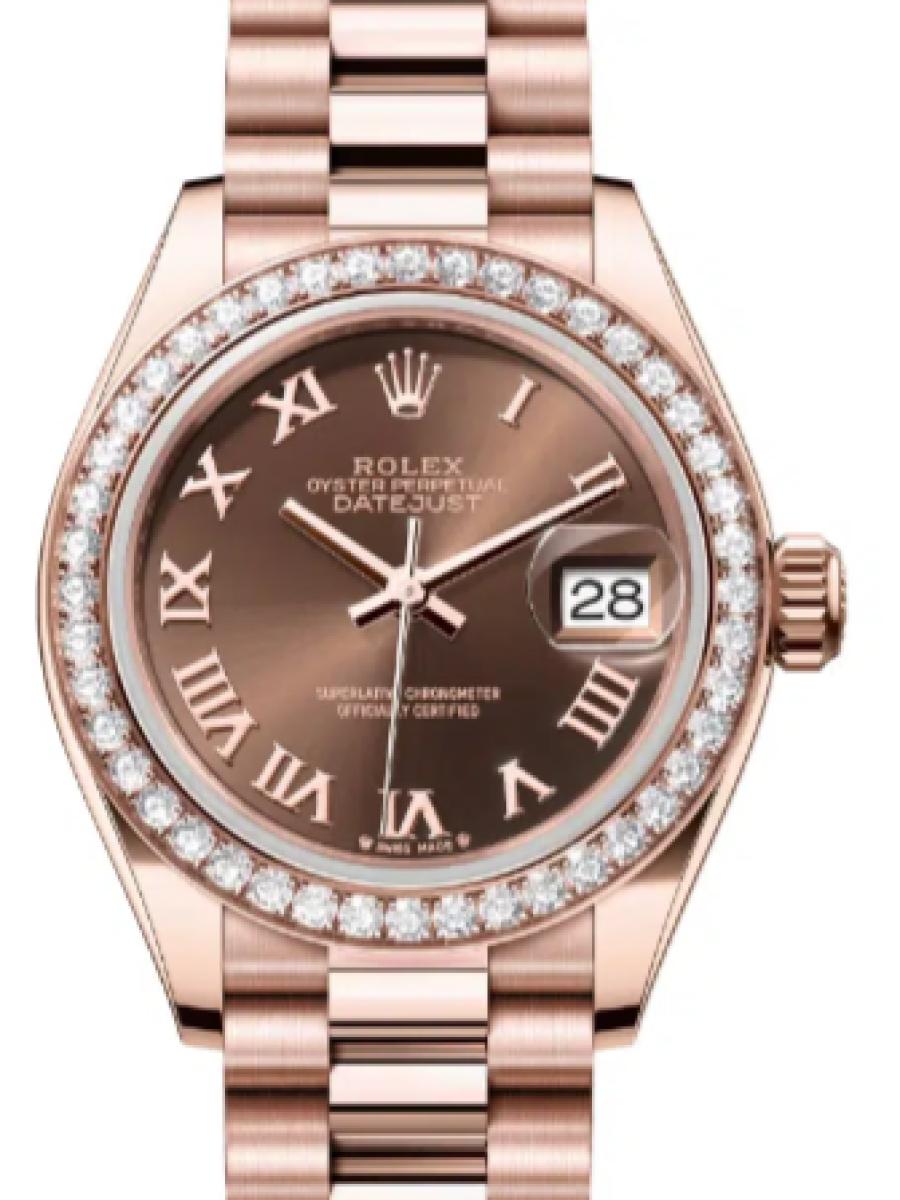 ロレックス レディデイトジャスト 279135rbr-0016 チョコレート オイスター　エバーローズゴールド　ダイヤモンド　チョコレートダイヤル　ダイヤベゼル レディース　28ｍｍ　キャリバー 2236　パワーリザーブ 約55時間　(新品未使用)