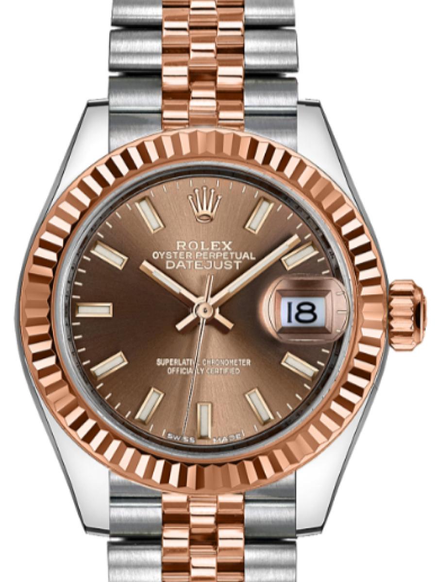 ロレックス レディデイトジャスト 279171-0017 チョコレート オイスター　オイスタースチール＆エバーローズゴールド　バーインデックス レディース　28ｍｍ　キャリバー 2236　パワーリザーブ 約55時間(新品未使用)