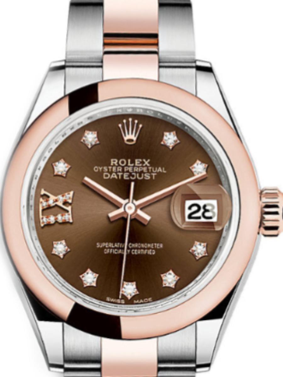 ロレックス レディデイトジャスト 279161-0004 チョコレート オイスター　オイスタースチール＆エバーローズゴールド　ダイヤインデックス　チョコレートダイヤル レディース　28ｍｍ　キャリバー 2236　パワーリザーブ 約55時間(新品未使用)