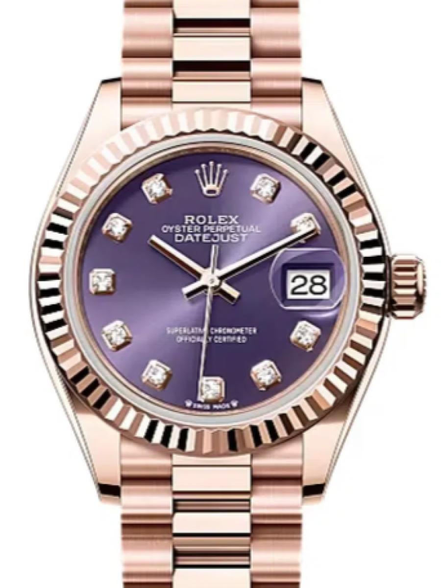 ロレックス レディデイトジャスト 279175-0019 パープル オイスター　エバーローズゴールド　パープルダイヤル　ダイヤインデックス レディース　28ｍｍ　キャリバー 2236　パワーリザーブ 約55時間(新品未使用)