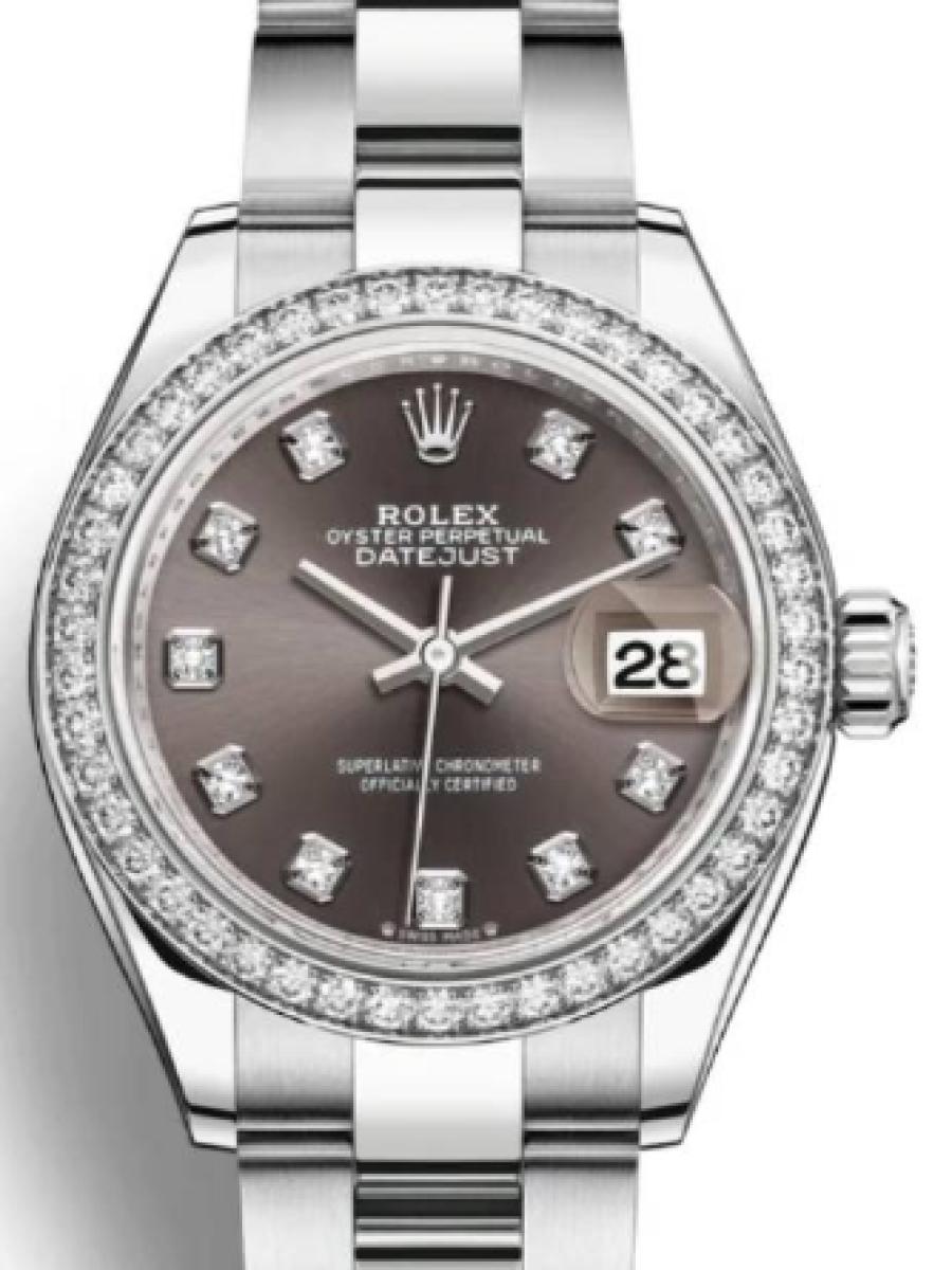 ロレックス レディデイトジャスト 279384rbr-0018 ダークグレー オイスター　オイスタースチール＆ホワイトゴールド　ダイヤモンド　ダークグレーダイヤル　ダイヤインデックス　ダイヤベゼル レディース　28ｍｍ　キャリバー 2236　パワーリザーブ 約55時間(新品未使用)