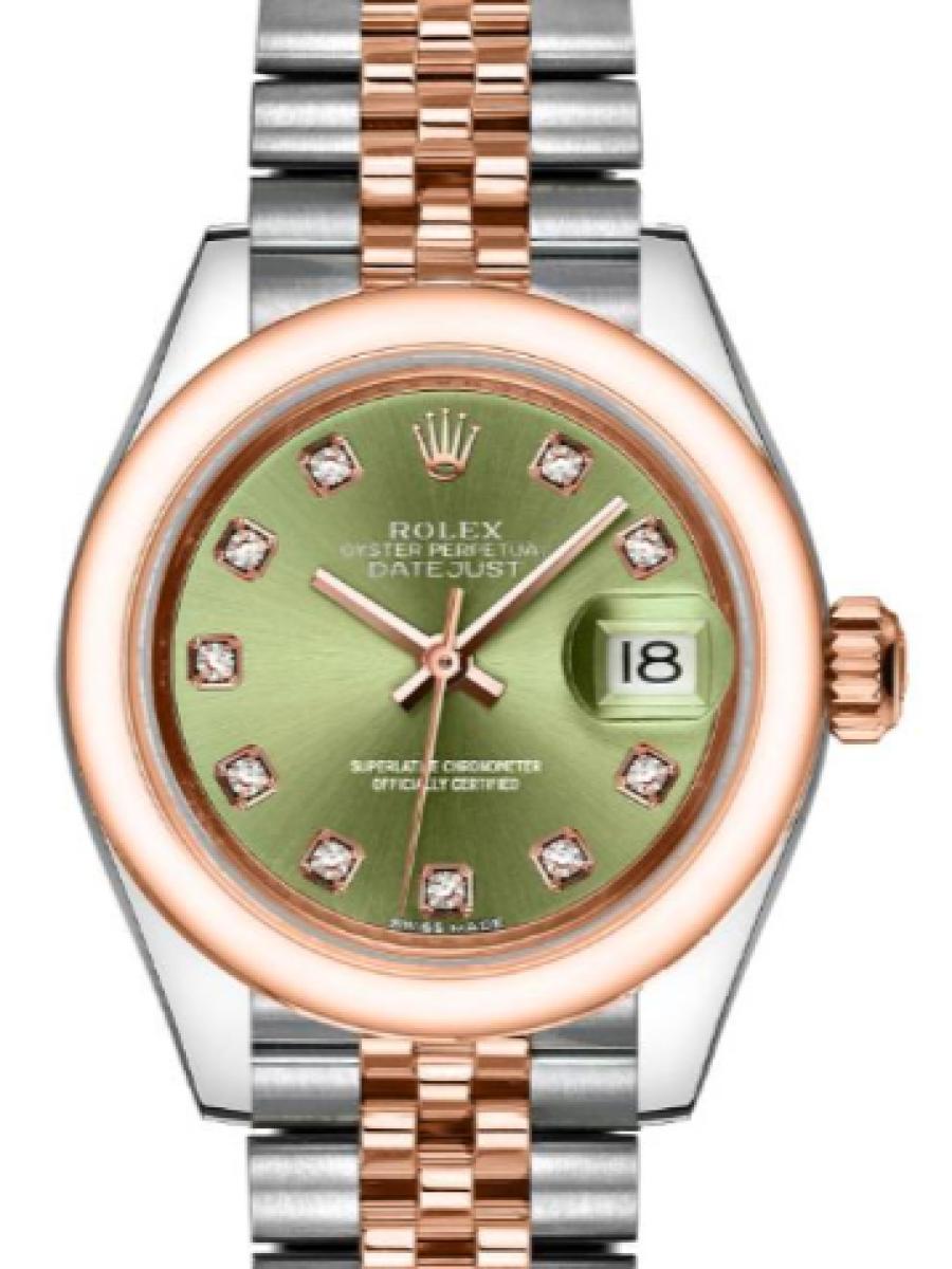 ロレックス レディデイトジャスト 279161-0007 オリーブグリーン オイスター　オイスタースチール＆エバーローズゴールド　オリーブダイヤル　ダイヤインデックス レディース　28ｍｍ　キャリバー 2236　パワーリザーブ 約55時間　(新品未使用)