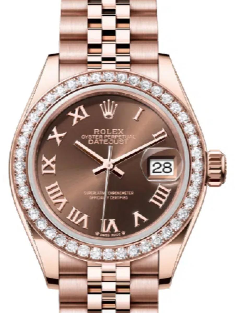ロレックス レディデイトジャスト 279135rbr-0012 チョコレート オイスター　エバーローズゴールド　ダイヤモンドベゼル　チョコレートダイヤル レディース　28ｍｍ　キャリバー 2236　パワーリザーブ 約55時間(新品未使用)
